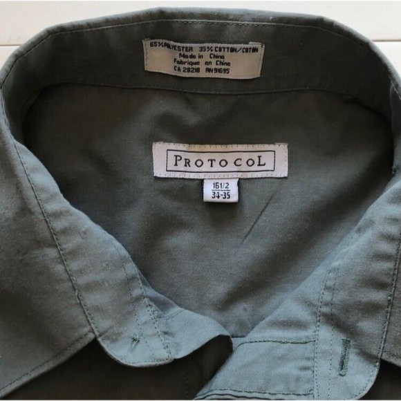 Protocol Men’s Button Up Short Sleeve Shirt Gray Blue 16 1/2 34-35 - Picture 4 of 8